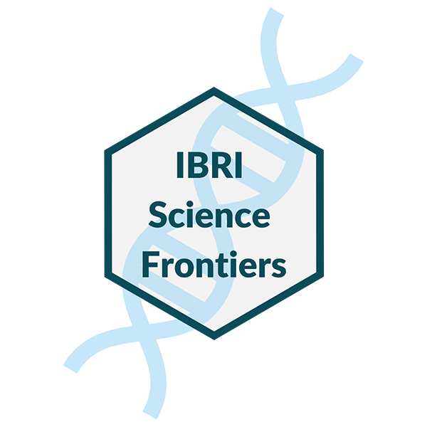 IBRI Science Frontiers logo featuring a DNA strand behind a hexagon